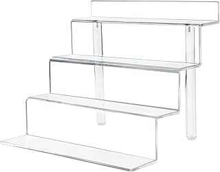 OLACHIKKO Perfume Organizer, 4 Tiers Acrylic Organizers, Small Transparent Tiered Acrylic Display Shelf with Anti-Slip Mats, Acrylic Riser for Amiibo Funko POP Figures, 9x7 inch-1 Pack