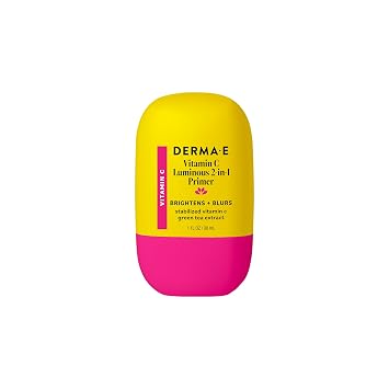 DERMA E Face Primer, Vitamin C Luminous 2-in-1 Brighten & Blur Primer, 1 Fl Oz, Stabilized Vitamin C, Hyaluronic Acid & Aloe Vera, Blurs Appearance of Pores, Wear Under Makeup for All Day Hold