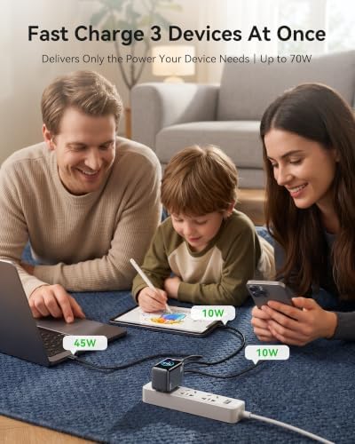 MOKiN 70W USB C Charger with Smart Display, Mini 3-Port GaN Fast Charger