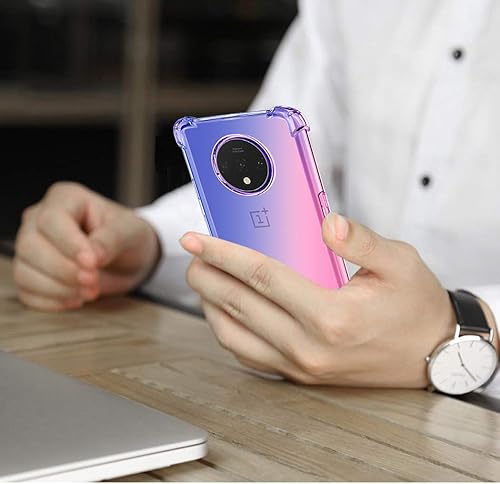 Vista 13 de Funda para OnePlus 7T con protector de pantalla de vidrio templado, lindo degradado transparente delgado, a prueba de golpes, TPU para OnePlus 7T