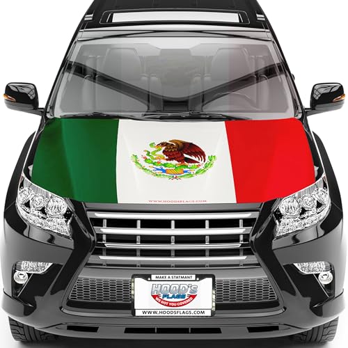 [Hoods Flags] Mexico Flag Car Hood Cover 63x47 (160x120cm) Mexican Flag Design Universal Fit for Cars SUVs or Pickup Trucks Stretch Polyester Spandex Weather-Resistant with Secure Fasteners