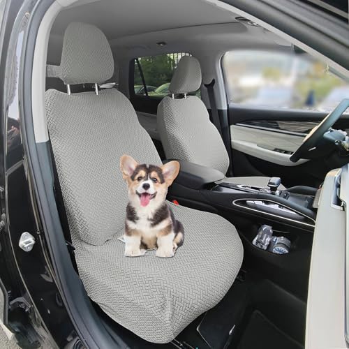 WTHAVEN 2 PCS Car Front Seat Cover Car Seat Cover with Storage Pocket Dust Proof Washable Split Automotive Seat Cover Protector for Truck, Van and SUV Accessories (Light Gray)