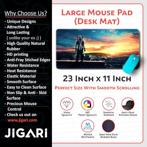 Image of Anime Theme Printed XL Extended Stich Edge Mousead | Smooth Surface Gaming Mousepad with Anti-Slip Rubber Base | 3mm Thick - 11 x 23 Inch (D Slayer (P99))