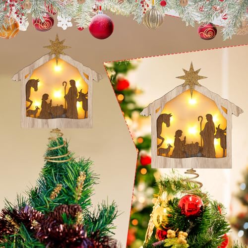Decoración para árbol de Navidad de madera Craftsatin con luz LED cálida para mesa 5
