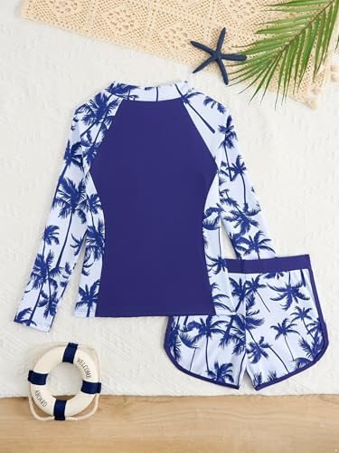 Big Girls UPF 50+ 2 Pieces Rash Guard Sets Floral Swim Shirts with Shorts Sporty Swimwear4