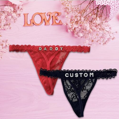 2-Pack Personalized Thongs with Names, Custom Lace Underwear Panties with Rhinestone Shiny Letter Name for Women & Girlfriend4