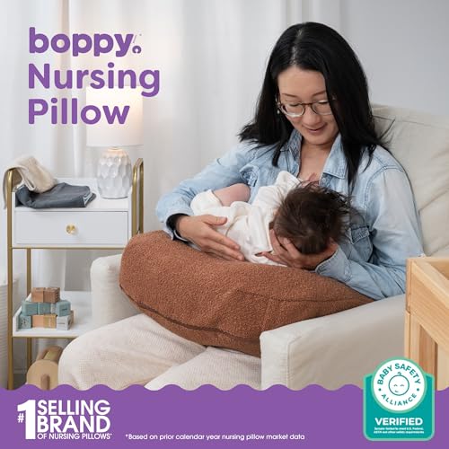 Image of Boppy Nursing Pillow, Luxe Ergonomic Breastfeeding & Baby Feeding Support | High, Firm, Large Area Cushion, Water-Repellent Liner, Washable Cover, Wider Opening, Flexible Fiber Fill - Boucle Chestnut