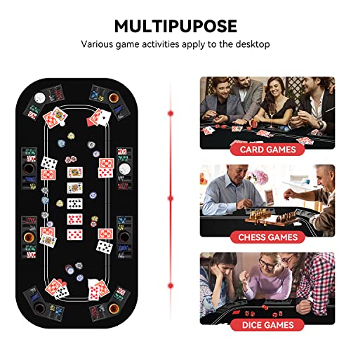 YUZPKRSI 3 in 1 Poker Table Top, Texas Hold'em Poker Card Tabletop Layout with Reversible Black Felt, Foldable Poker Table Craps Mat with Cup Holders, Carrying Bag for Poker/Blackjack/Craps - Thumbnail 6