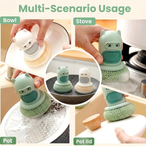 Image of Refillable Soap Dispensing Dish Brush, | Palm Grip Kitchen Scrubber, Heavy-Duty for Dishes Pots Pans Nonstick Cookware, BPA-Free Food-Safe Kitchen Cleaner (Green)