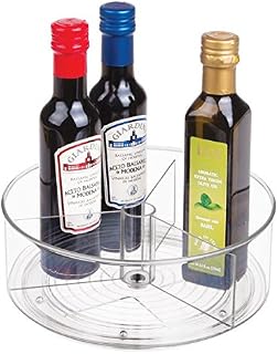 mDesign Lazy Susan Turntable Condiment Holder  Plastic Revolving Condiments and Spice Rack  Ideal Kitchen Storage Unit for Cooking Oil, Ingredients, Bottles and Jars  Clear