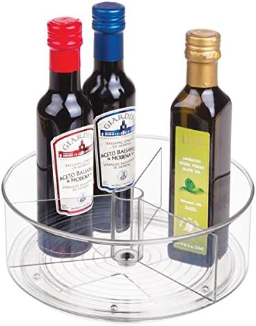 mDesign Lazy Susan Turntable Condiment Holder  Plastic Revolving Condiments and Spice Rack  Ideal Kitchen Storage Unit for Cooking Oil, Ingredients, Bottles and Jars  Clear