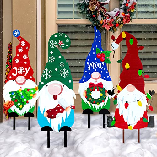 6 Pcs Metal Christmas Yard Sign Decoration Gnome Yard Stake Outdoor Patio Yard Lawn Signs Decorative Garden Stakes For Outside Xmas Holiday Garden Pathway #TOP2