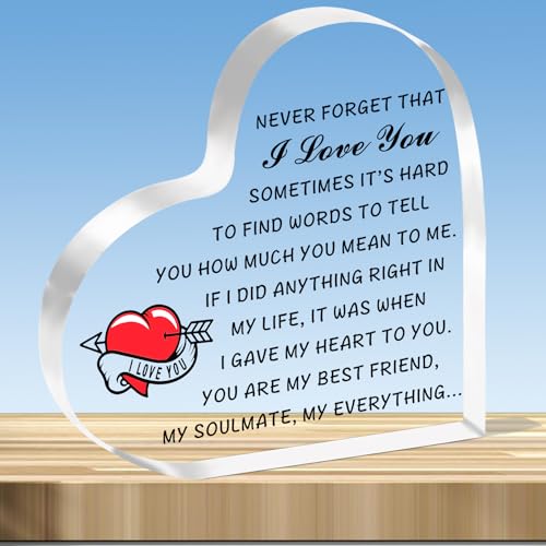JMIMO I Love You Gifts for Him Her Anniversary Valentines Love Gifts for Husband Wife Boyfriend Girlfriend Heart Shaped Acrylic Keepsake Present