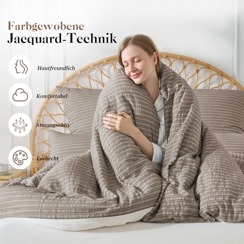 SOULFUL Bettwäsche 135x200 Baumwolle Jacquard Oeko-TEX Grünbraun – Ansicht 3