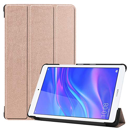 SATURCASE Huawei MediaPad M5 Lite 8.0 Funda, Cuero De La PU Flip Plegable Folio Apoyo Bumper Protector Funda Carcasa Case para Huawei MediaPad M5 Lite 8.0 (Oro Rosa)