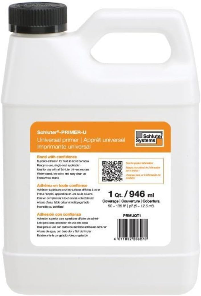 Schluter PRIMER-U Universal Primer, Enhances Adhesion for Mortars - Water-Based, Low Odor, 1 QT (946 ML) - PRMUQT1