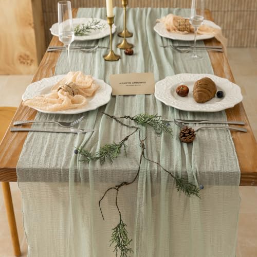 Image of 10Pcs Sage Green Cheesecloth Table Runner 120 Inches for Party Home Decor
