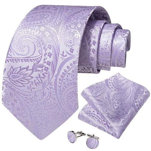 Image of DiBanGu Mens Paisley Tie Sets Silk Jacquard Woven Floral Necktie and Pocket Square Cufflinks Wedding Business Party