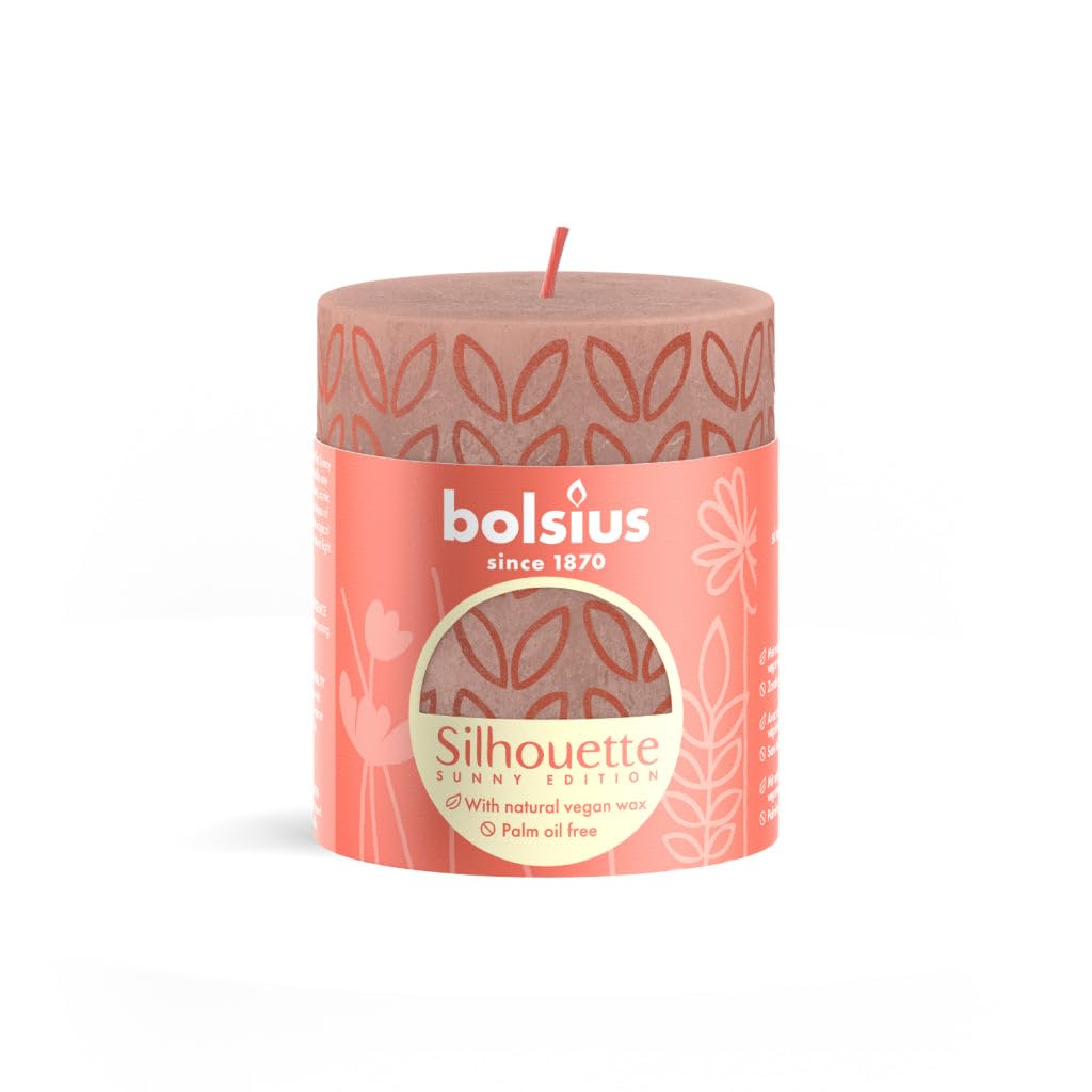 BOLSIUS Misty Pink Rustic Silhouette Pillar Candle 8cm x 7cm
