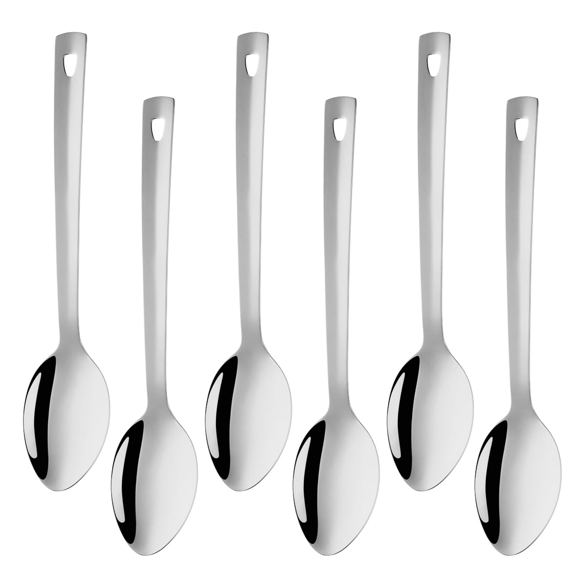 33 cm großes Edelstahl-Servierlöffel-Set, langer Griff, Buffet-Utensilien, spülmaschinenfest (Silber, 6-teilig)