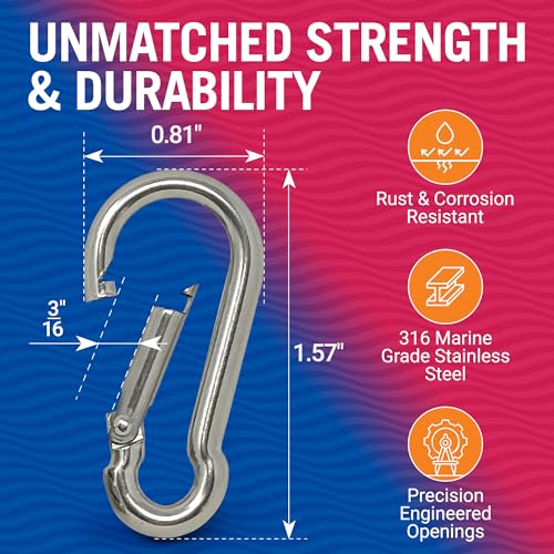 Stainless Steel Carabiner Clip, 4 Pack, 316 Marine Grade, Heavy Duty Spring - image 3