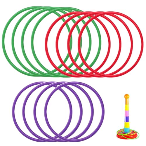 Kunststoff Toss Ringe Set,Kunststoff Kreis Ringe Für Kinder,Farbige Wurfringe Spielzeug,Wurfringe Spiel Toss Ringe,Trainingsgeschwindigkeit und Beweglichkeit für den Innen- und Außenbereich,12 Stück