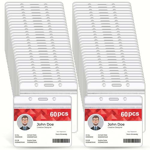 60PCS Plastic Card Holder ID Card Holders Waterproof Name Tag ID Badge Holders for Multiple Cards