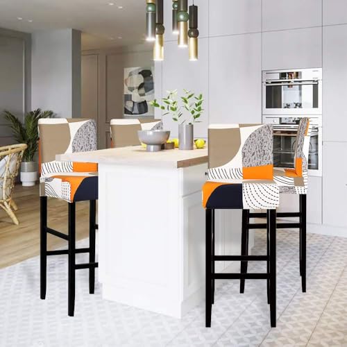Image of Lellen Bar Stool Chair Covers Set of 2,Jacquard Bar Stool Cover Barstool Covers Slipcovers Stretch Bar Stool Covers with Backs Bar Stool Protector Covers for Kitchen Dining Room Counter Island