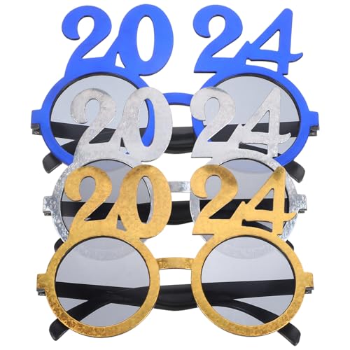 [Uonlytech] 2024年新年パーティー用プラスチック製3個セット眼鏡小道具 明るいデザインと耐摩耗性 フォトブース装飾向けパフォーマンス小物 色