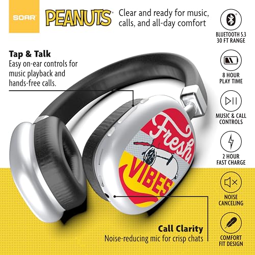 Image of SOAR Peanuts Active Noise Cancelling Wireless Headphones Silver- Fresh Vibes