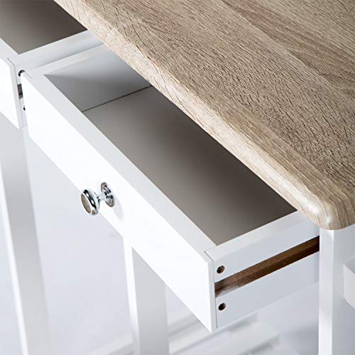 Breakfast Cart with Stools Wood Kitchen Island Cart with with Wheels Trolley Dining Table Stool Set with Folding Drop Leaf