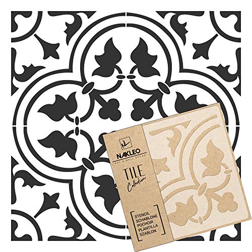 NAKLEO Gozo Tile Plantilla de plástico reutilizable – 30x30cm - Morisco Floral Español - Geométrico marroquí - Adoquín Bloque Concreto Piso Pared Pintura Plantilla Madera