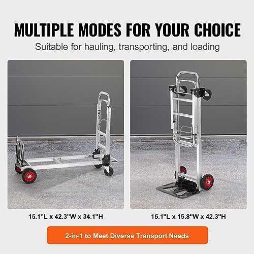 Image of VEVOR Aluminum Folding Hand Truck, 2 in 1 Design 400 lbs Capacity, Heavy Duty Industrial Collapsible cart, Dolly Cart with Rubber Wheels for Transport and Moving in Warehouse, Supermarket, Garden