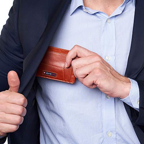 Image of Alpine Swiss RFID Minimalist Oliver Front Pocket Wallet For Men Leather Hampton Collection Glossy Nappa Tan