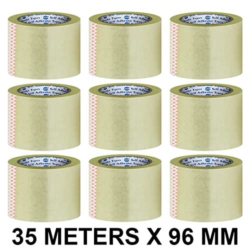 Image of VCR Self Adhesive Transparent Cello Tape - 35 Meters in Length - 96mm / 4 inch Width - 9 Rolls Per Pack - BOPP Industrial Packaging Tape for E-Commerce Box Packing, Office and Home use
