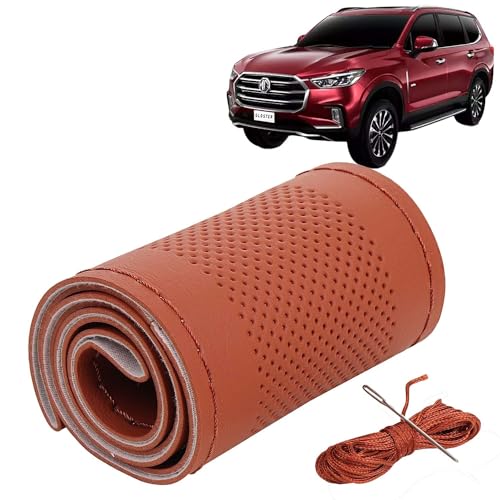 Image of KINGSWAY PU Leatherite Car Steering Cover Sewable Compatible with Morris Garages (MG) Hector (Year 2023 Onwards), Tan Color with Tan Thread, Pack of 1 with Sewing Needle and Thread