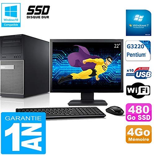 PC Tower 9020 Intel G3220 WiFi W7 schermo 22 4 GB ricondizionato 480 GB solid state drive