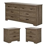 Home Square 3 Piece Modern Bedroom Furniture Set - 8 Drawer Bedroom Dresser/Small Nightstand with Drawers - Set of 2 / Distressed Grey Oak