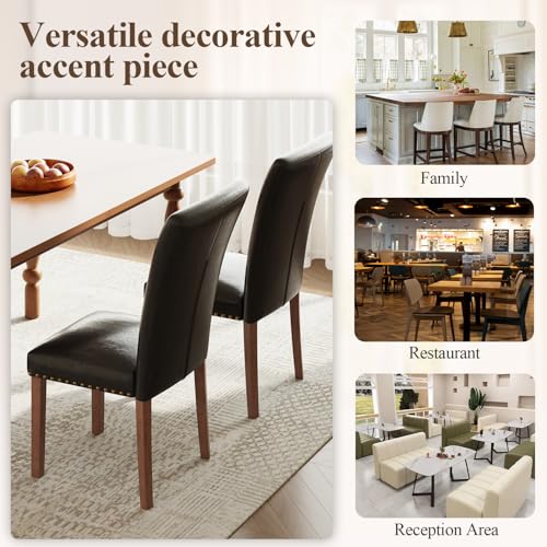Image of Farmhouse Dining Chairs Set of 4, High Back with Wooden Legs and Nailhead Trim, Modern Fabric Dining Room Chair for Kitchen /Restaurant