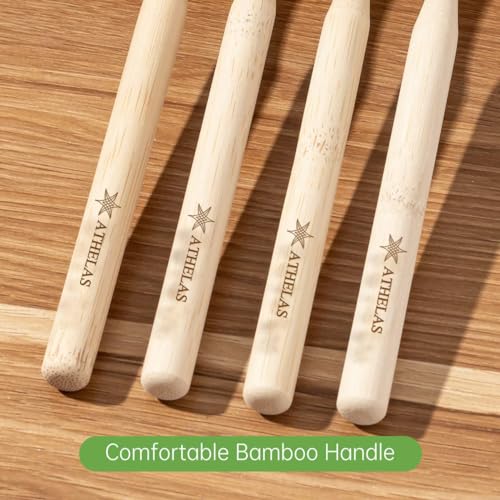 Image of Athelas Pack of 4 Ultra Soft Sustainable Round Ergonomic Handle Premium Bamboo Toothbrushes | 20000 Nano Bristles for Sensitive Teeth & Gums 100% Natural Organic Bamboo Tooth Brush