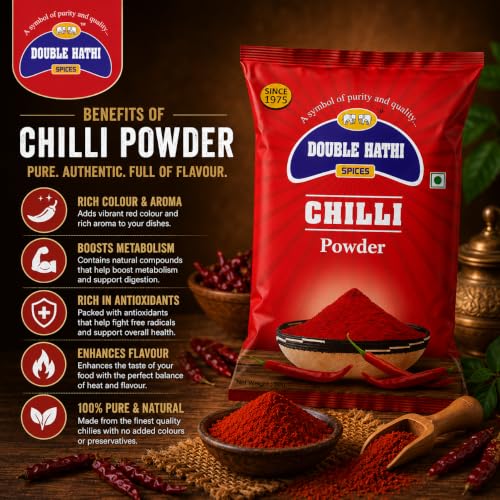 Image of Double Hathi Red Chilli Powder 200gm - Pure Lal Mirch Powder with No Added Flavours or Colours - Natural Spices for Authentic Indian Cuisine - Fresh and Aromatic Mirchi Powder