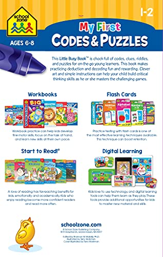 School Zone - My First Codes & Puzzles Workbook - Ages 6 To 8, 1St Grade, 2Nd Grade, Activity Pad, Crossword Puzzles, Word Search, Riddles, And More (School Zone Little Busy Book™ Series) #TOP1