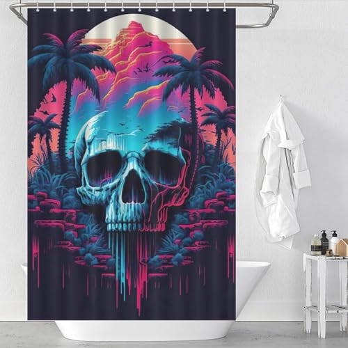Rideau de douche crâne en polyester imperméable lavable avec 12 crochets - 2