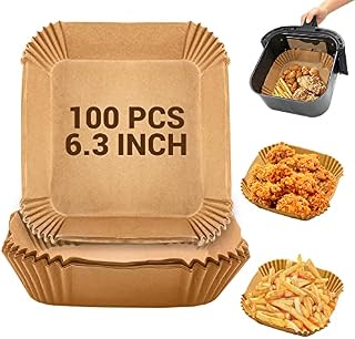 Air Fryer Disposable Paper Liner 100Pcs 6.3 Inch Square Non Stick Oil & Waterproof Food Grade Airfryer Liners Parchment Paper Liners Air Fryer Accessories Air Fryer Paper For Airfryer & Microwave Oven