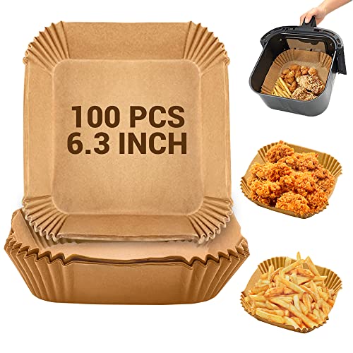 Suhsai 100 hojas de papel desechables cuadradas para freidora de aire, horno microondas, papel antiadherente para hornear, aceite de 6,3 pulgadas y papel pergamino impermeable Cover