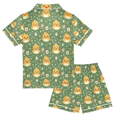 senya Cute Duck Faces A Satin Summer Pajama Sets Silk Short Sleeve Button Down Sleepwear2