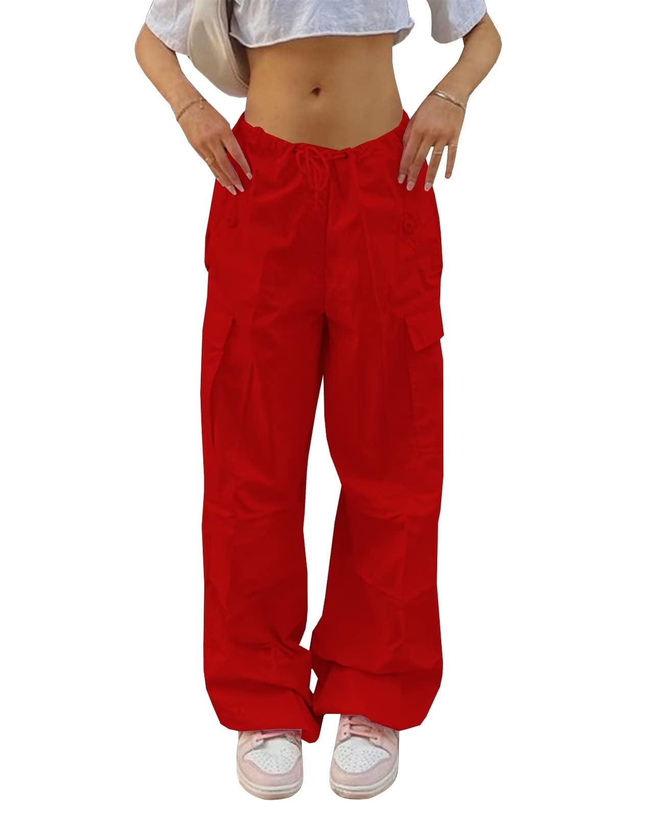 Neyaolk Parachute Pants for Women Cargo Pants Women Baggy Y2K Low Waist Wide Leg Baggy Relaxed Jogger Pants