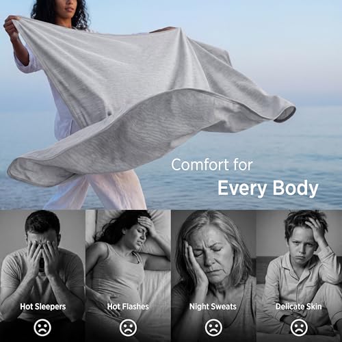 Image of Bedsure Light Grey Cooling Blanket Full Size for Hot Sleepers - Summer Blanket Full Size Cold Bed Cool Arc-Chill Thin Ice Cooled Bedding with Rayon Derived from Bamboo Night Sweats Hot Flashes, 80x90