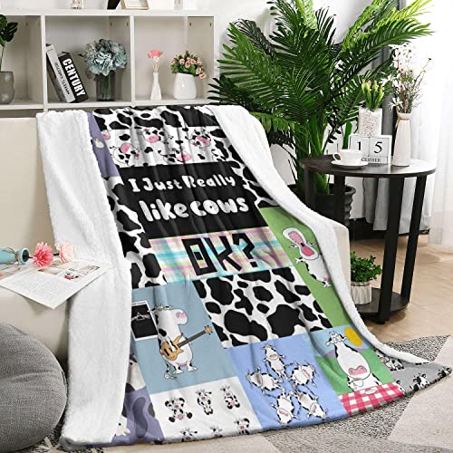 Cow Print Blanket Throw Blanket For Kids Warm Soft Micro Flannel Blanket For Bed/Sofa/Travel/Living Room Decor 60X80 Inch #TOP2