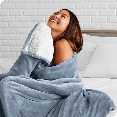 Bare Home Sherpa Fleece Blanket - Twin/Twin Extra Long Blanket - Blanket For Bed, Sofa, Couch, Camping And Travel - Warm & Lightweight - Fluffy & Soft Plush - Reversible (Twin/Twin Xl, Dusty Blue) #TOP21